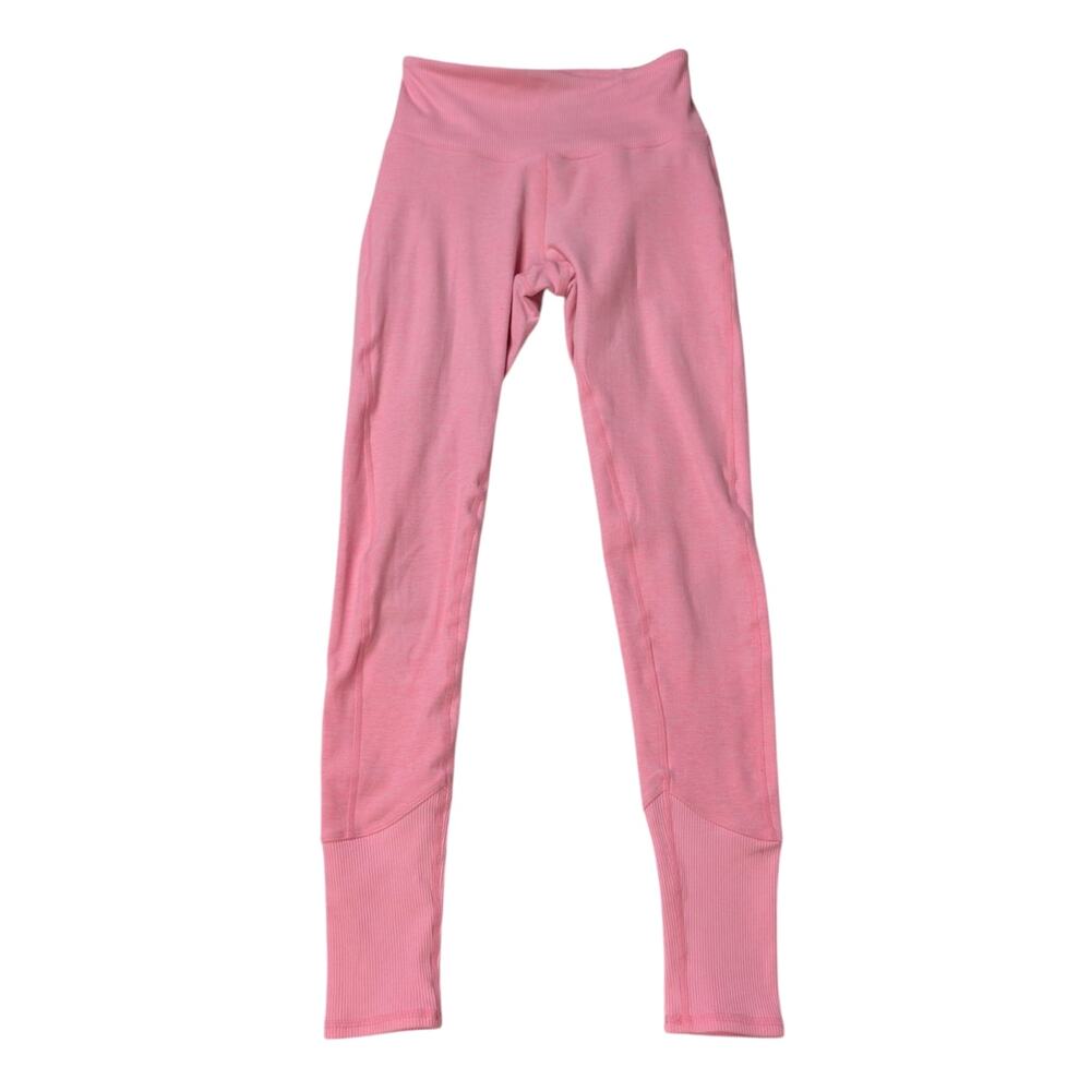 Alo Yoga Pink High Waisted Leggings XXS Ribbed Hem Athleisure